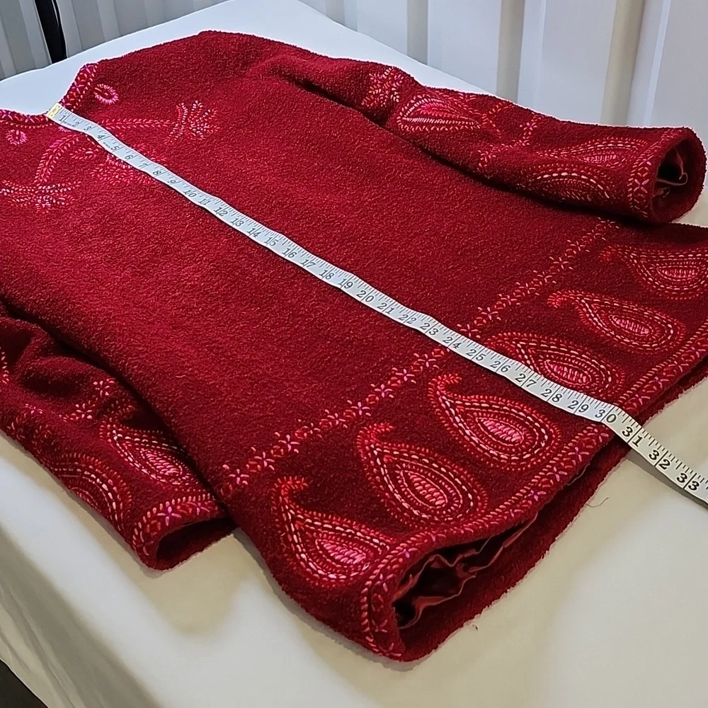 Linea by Louis Dell'Olio Red Textured Wool Blend Cardigan Jacket Size Small